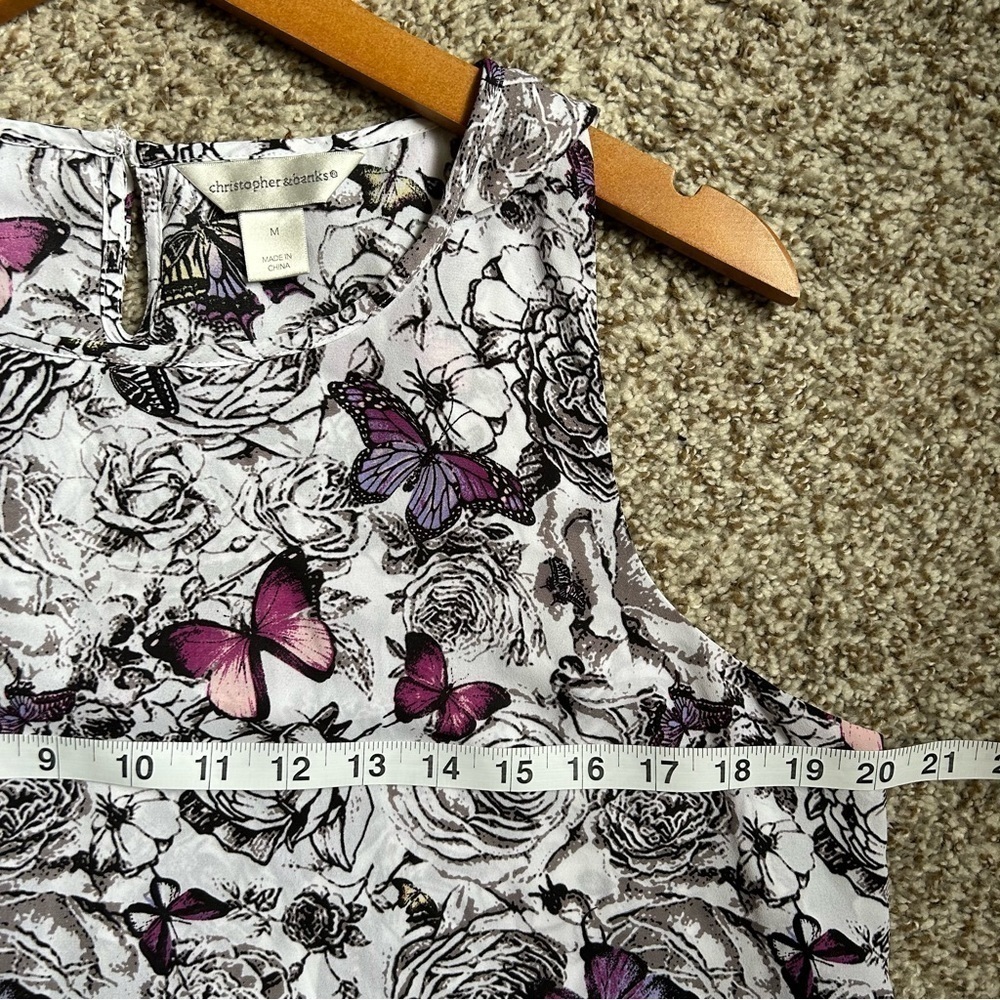 🦋 Christopher & Banks White Purple Butterfly Sleeveless Tank Top Blouse Medium - Picture 4 of 5